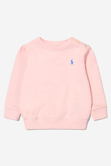 핑크의 베이비 걸스 코튼 블렌드 플리스 스웨트셔츠