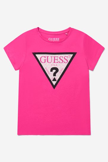 Girls Cotton Logo Print T-Shirt in Pink