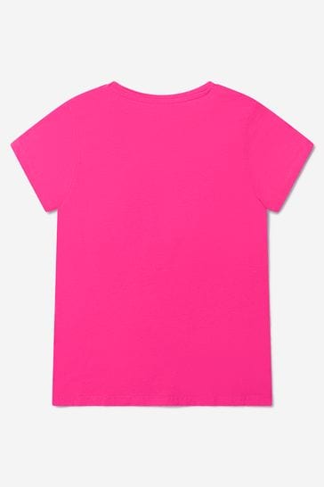 핑크의 걸스 코튼 로고 프린트 티셔츠