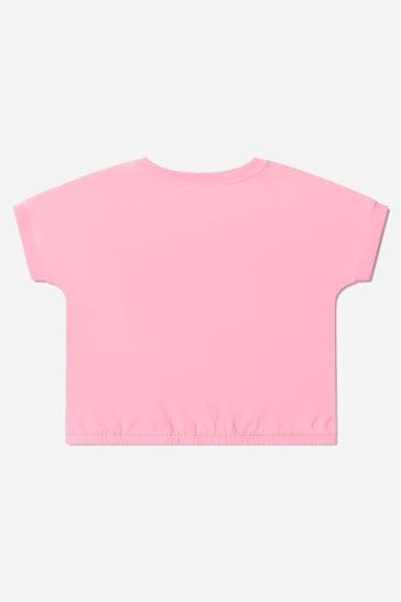 걸스 코튼 테디 토이 로고 티셔츠 인 핑크