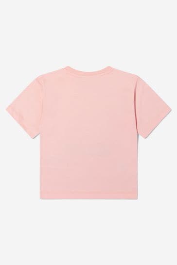 걸스 코튼 테디 토이 로고 티셔츠 인 핑크