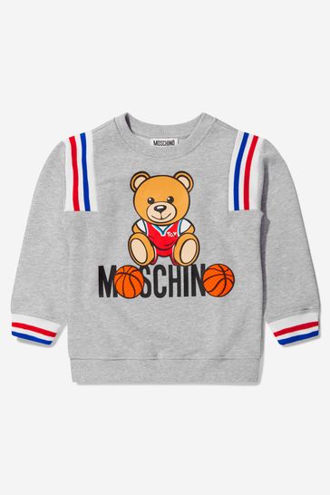 Boys Cotton Basketball Teddy Sweatshirt in Grey