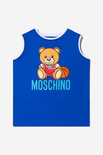 소년 면 농구 테디 민소매 티셔츠 에 블루