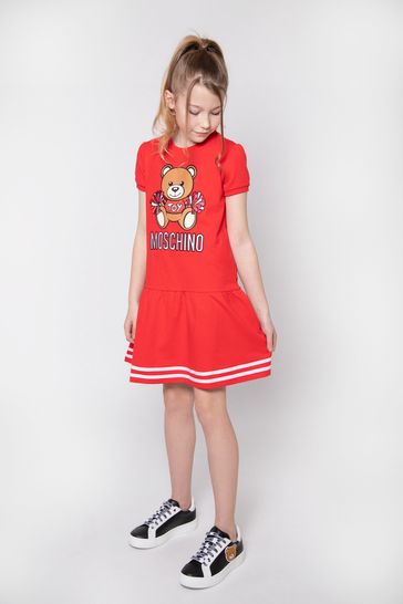 Girls Cotton Teddy Toy Cheerleader Dress in Red