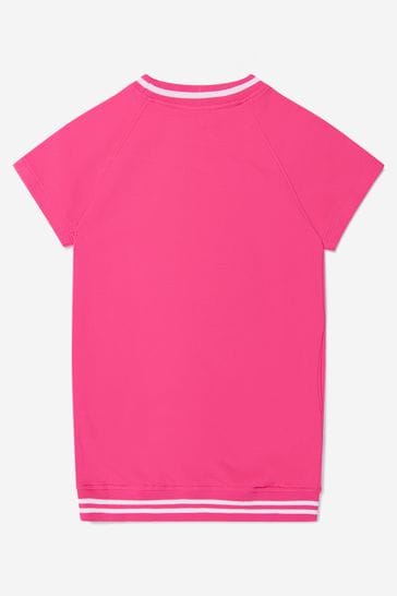 Girls Cotton Teddy Toy Logo Dress in Pink