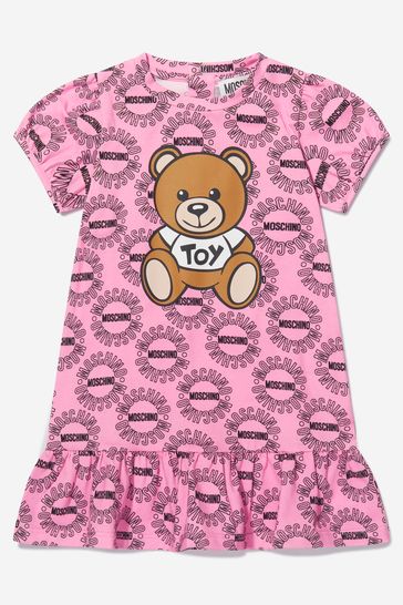핑크에 아기 소녀 면 로고 서클 테디 장난감 드레스