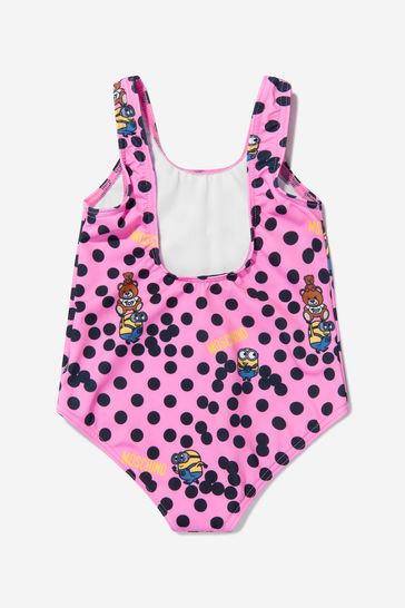 Baby Girls Polka Dot Teddy Toy And Minion Swimsuit in Pink