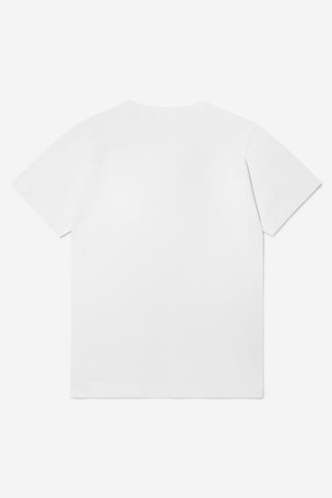 Boys Cotton Short Sleeve Logo Print T-Shirt in White