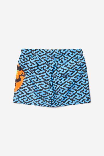 Boys Smiley Medusa Logo Swim Shorts in Blue
