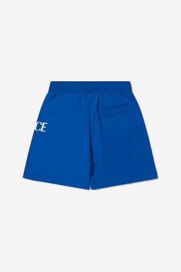 Boys Cotton La Greca Side Logo Shorts in Blue