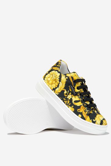 Unisex Barocco Print Lace Up Trainers in Black