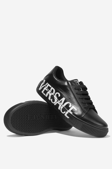 Unisex Leather Logo Trainers in Black