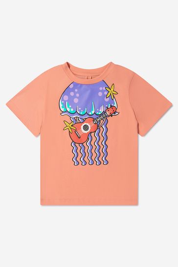 Girls Cotton Jellyfish Print T-Shirt in Pink