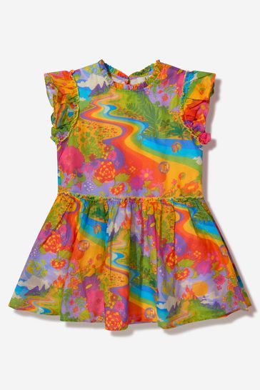 Girls Cotton & Silk Dress in Multicoloured