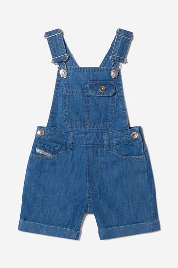 Baby Boys Cotton Denim Short Dungarees in Blue