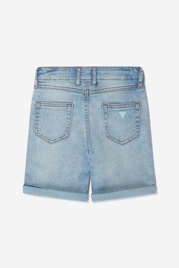 Girls Cotton Denim Shorts With Diamantés in Blue