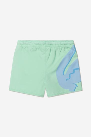 Boys Logo Print Swim Shorts in Green