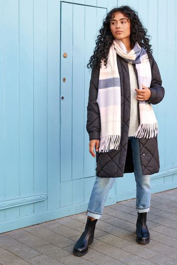 Pink/Navy Blue Check Midweight Scarf