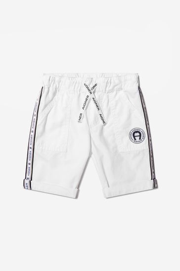 Baby Boys Cotton Poplin Logo Shorts in White