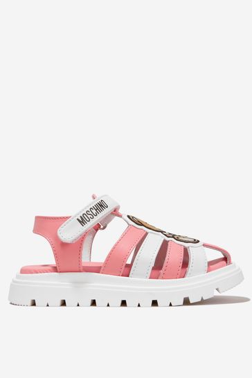 Girls Leather Teddy Bear Sandals in Pink