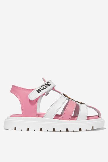 Girls Leather Teddy Bear Sandals in Pink