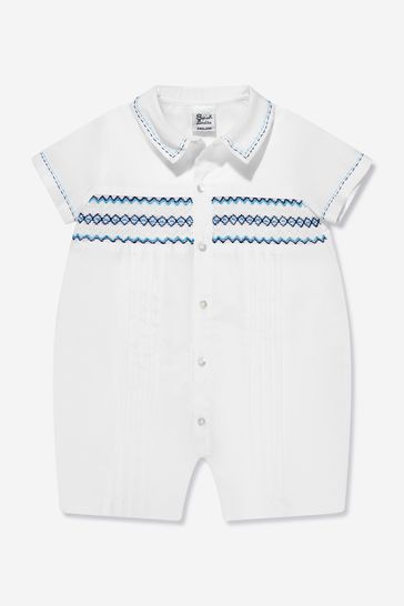 Baby Boys Embroidered Romper in White