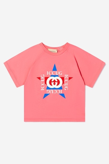 Baby Cotton Jersey Star Logo T-Shirt in Pink