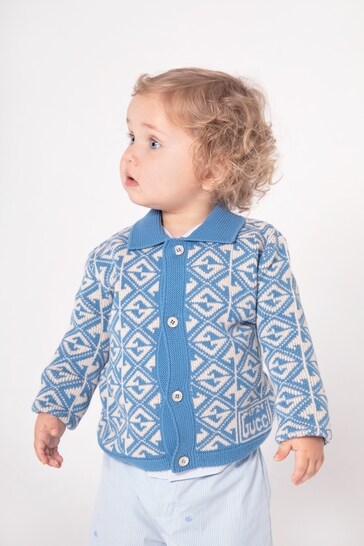 Baby Boys Cotton And Wool Cardigan in Blue