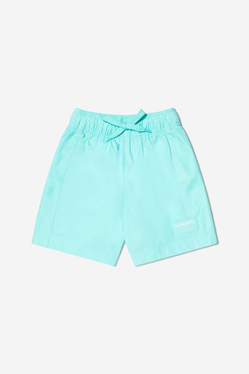 Baby Boys Horseferry Motif Nylon Swim Shorts in Light Aqua Blue