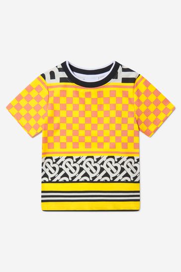 Kids Montage Print Cotton T-Shirt in Acid Yellow