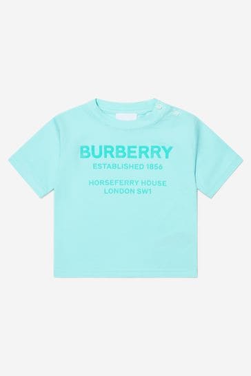 Baby Boys Horseferry Print Cotton T-Shirt in Light Aqua Blue