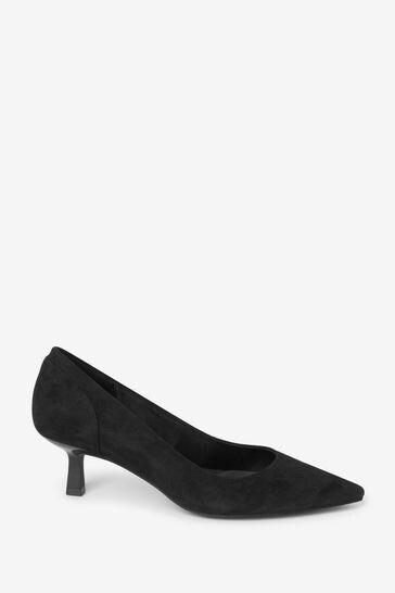 Black pointed toe kitten heels