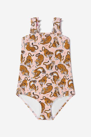 Girls Tiger Print Swimsuit in Pink