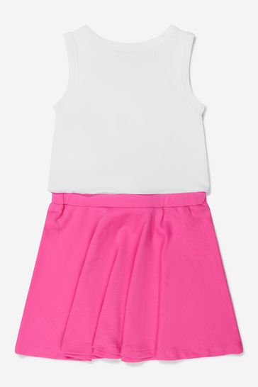 Girls Sleeveless Dress in White and Pink