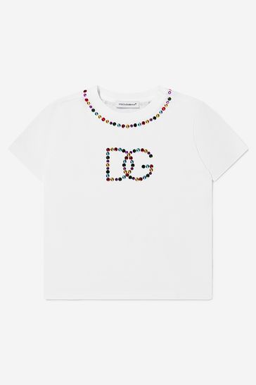 D&G Baby Girls Cotton Logo White T-Shirt