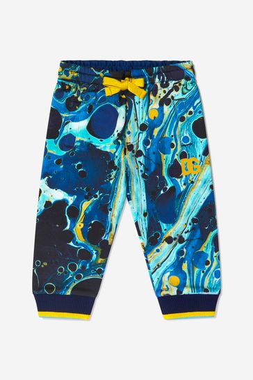 Baby Boys Cotton Marble Print Joggers in Multicoloured