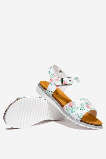Girls Faux Leather Teddy Heart Sandals in White