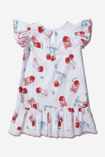 Monnalisa White Baby Girls Cotton Cherry Print Dress