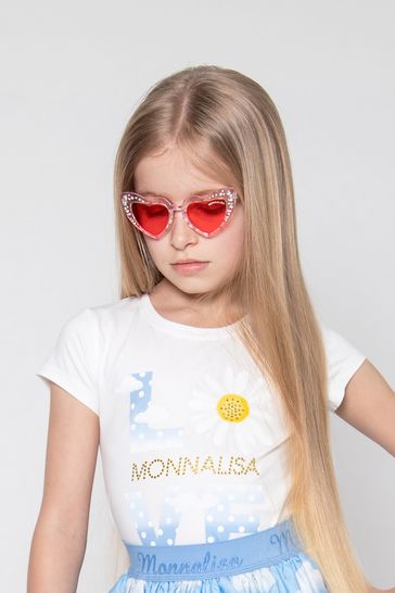 Girls Heart Sunglasses With Case in Ivory