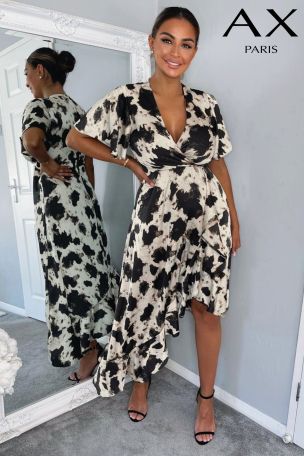 Buy AX Paris Cream Abstract Print Wrap Midi Dress from the Next UK online  shop
