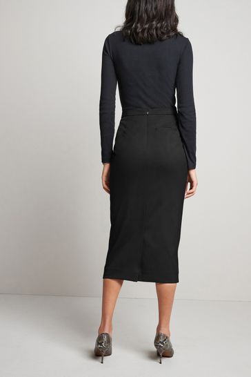Black Tailored Midi Pencil Skirt
