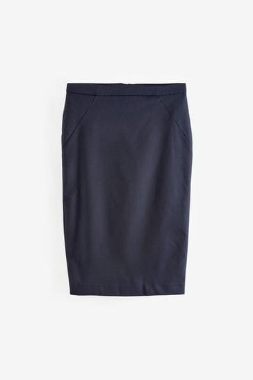Navy Blue Tailored Midi Pencil Skirt