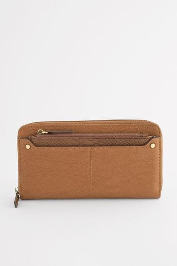 Tan Brown Large Purse With Pull-Out Zip Coin Purse