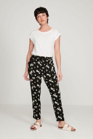 M\u0026Co Petite Black Floral Print Trousers 