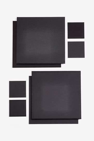 Set of 4 Black Reversible Faux Leather Placemats and Coasters Set