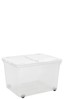 Wham Set of 3 Clear Uni 44L Plastic Storage Box With Folding Lid and Wheels