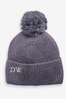 Charcoal Grey Personalised Charcoal Grey Embroidered Knitted Pom Hat
