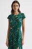 Reiss Green Livia Printed Cut Out Back Midi Dress
