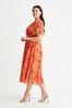 Scarlett & Jo Orange Flower Print Victoria Angel Sleeve Mesh Long Midi Dress