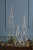 Silver Pre-Lit LED Set of 3 Glitter Christmas Trees Decoration